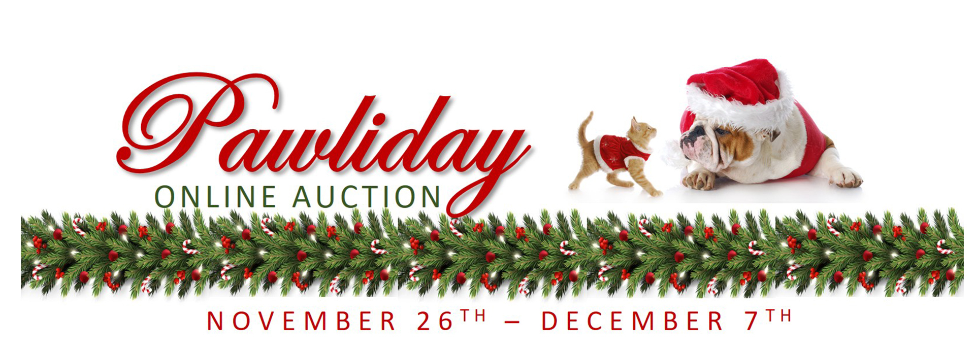 Christmas Garland, Kitten and dg in santa hats